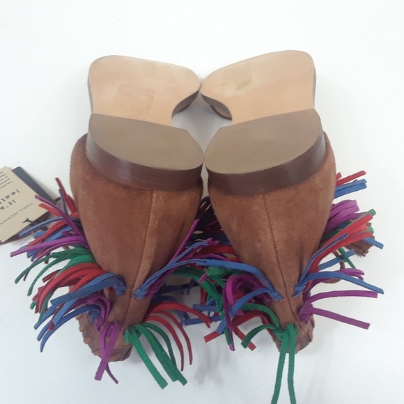 New Zara Leather Boho Summer Fringe Tassel 7.5 - Picture 7 of 8